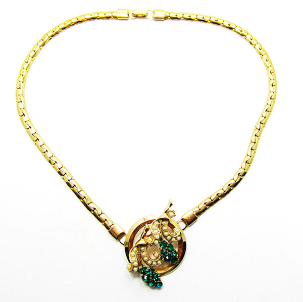 Oleg Cassini 1950 Vintage Diamante and Pearl Gold Plate Four Piece Set - Necklace