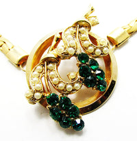 Oleg Cassini 1950 Vintage Diamante and Pearl Gold Plate Four Piece Set - Necklace Centerpiece - Thumbnail