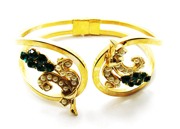 Oleg Cassini 1950 Vintage Diamante and Pearl Gold Plate Four Piece Set - Bracelet
