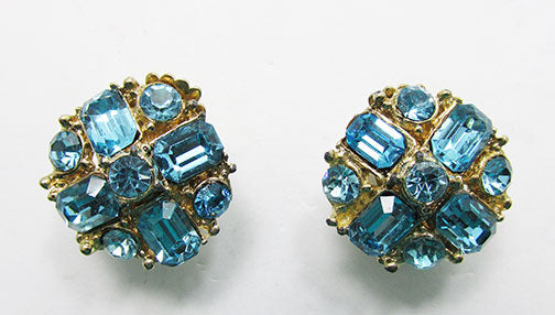 Claudette Vintage Mid-Century Flawless Aquamarine Button Earrings