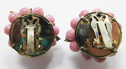 Vintage Mid Century Outstanding Art Glass Floral Button Earrings