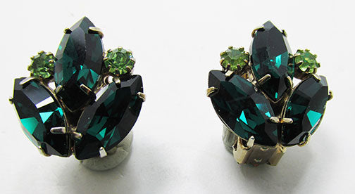 Vintage 1950s Striking Emerald and Peridot Floral Pin and Earrings Set