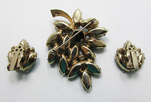 Vintage 1950s Striking Emerald and Peridot Floral Pin and Earrings Set