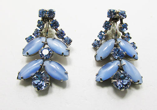 Vintage Mid Century Stunning Glamour Blue Rhinestone Drop Earrings