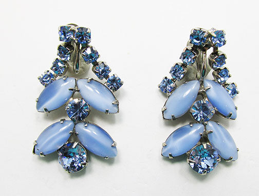 Vintage Mid Century Stunning Glamour Blue Rhinestone Drop Earrings