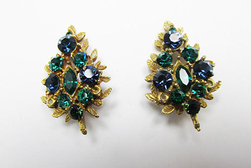 Coro Pegasus Mark Vintage Striking Retro Sapphire and Emerald Earrings