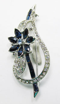 Vintage 1950s Eye-Catching Mid Century Sapphire Floral Pin - Thumbnail