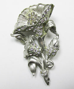 Vintage Lovely 1930s Book Piece Rhinestone Floral Bouquet Pin