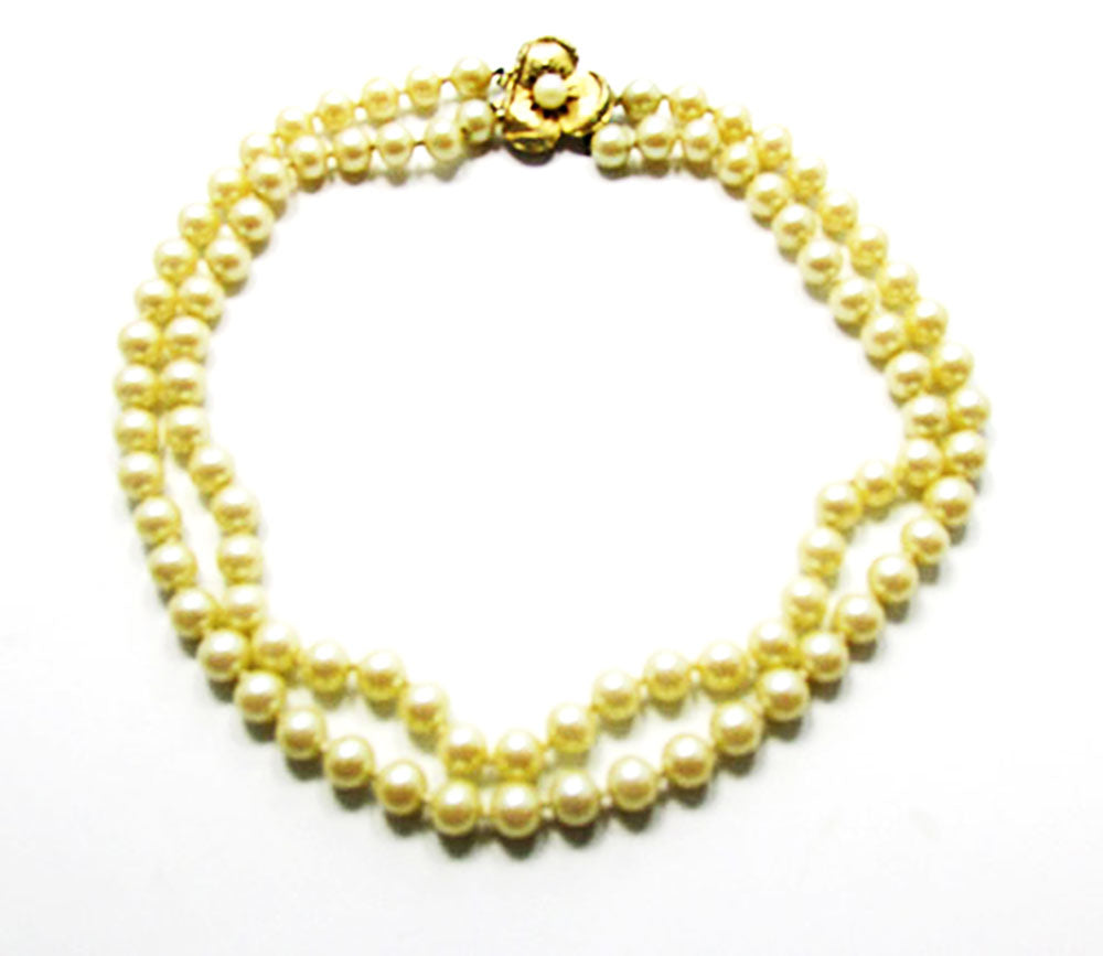 Vintage 1950s Jewelry Lovely Mid-Century Double Strand Pearl Necklace - Front