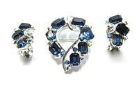 Lisner 1950s Vintage Jewelry Mid-Century Sapphire Pin and Earrings Set - Front - Thumbnail