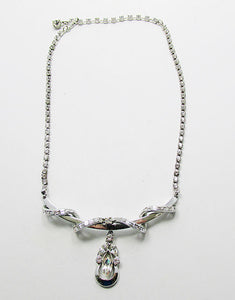 Vintage 1950s Mid Century Striking Clear Rhinestone Drop Necklace