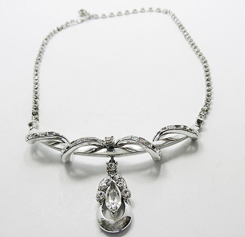 Vintage 1950s Mid Century Striking Clear Rhinestone Drop Necklace
