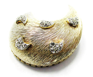 Vintage 1950s Jewelry Unique Mid-Century Diamante Crescent Pin - Front