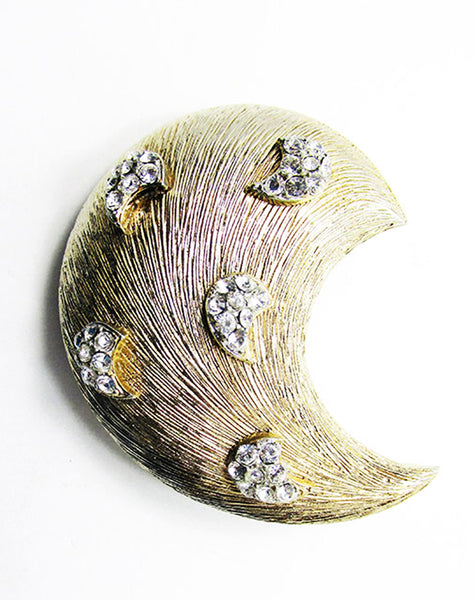 Vintage 1950s Jewelry Unique Mid-Century Diamante Crescent Pin - Front