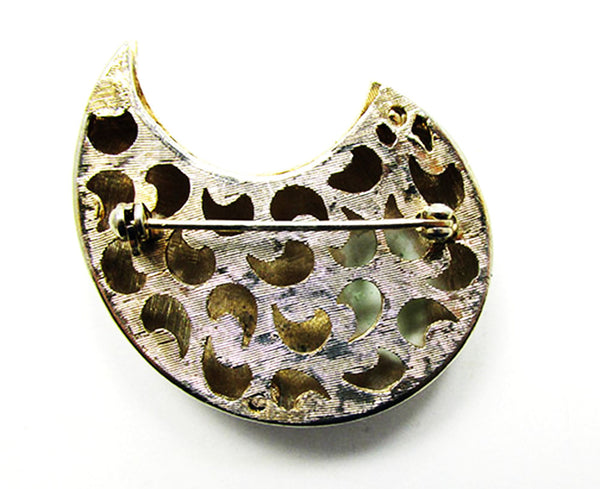 Vintage 1950s Jewelry Unique Mid-Century Diamante Crescent Pin - Back