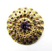 Boucher 1950s Jewelry Distinctive Vintage Amethyst Diamante Floral Pin - Front - Thumbnail