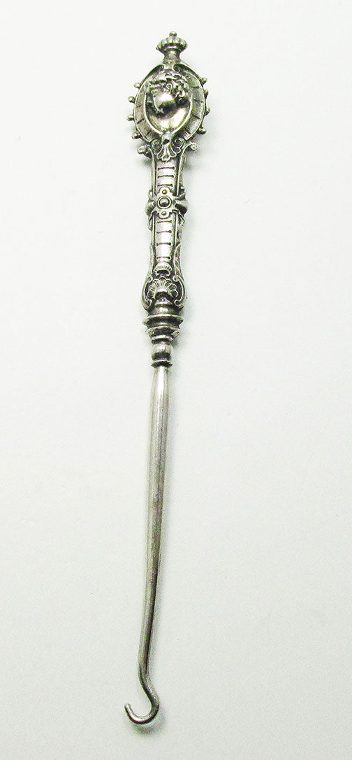 Flawless Antique 1800s Victorian Silver Repousse Button Hook