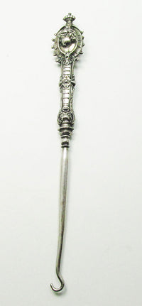 Flawless Antique 1800s Victorian Silver Repousse Button Hook - Thumbnail