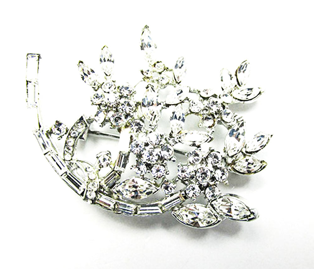 Vintage 1950s Jewelry Striking Mid-Century Diamante Floral Spray Pin - Front