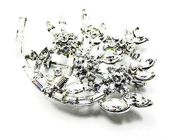 Vintage 1950s Jewelry Striking Mid-Century Diamante Floral Spray Pin - Front