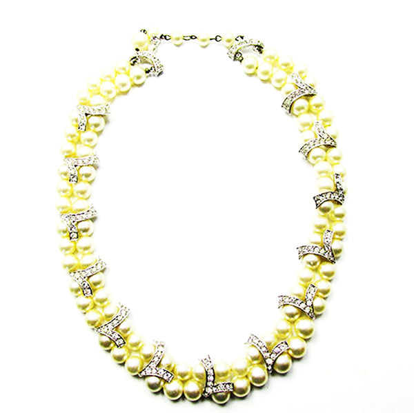 Marvella 1950s Vintage Jewelry Stunning Pearl and Diamante Necklace