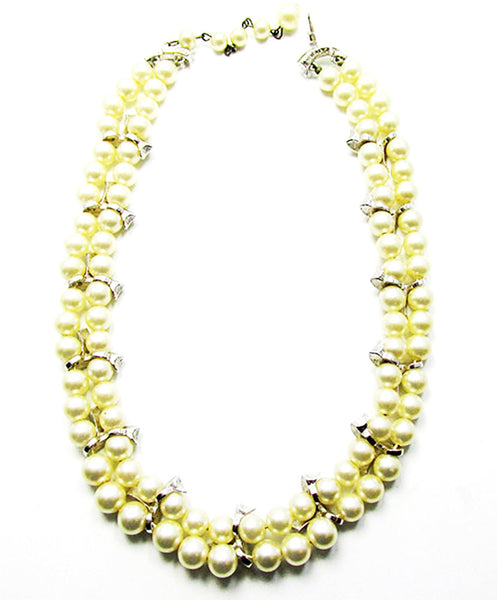 Marvella 1950s Vintage Jewelry Stunning Pearl and Diamante Necklace - Back