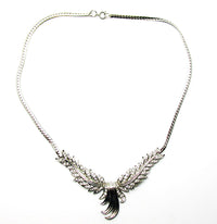 Vintage 1950s Jewelry Unique Mid-Century Diamante Feather Necklace - Front - Thumbnail