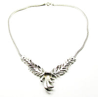 Vintage 1950s Jewelry Unique Mid-Century Diamante Feather Necklace - Back - Thumbnail