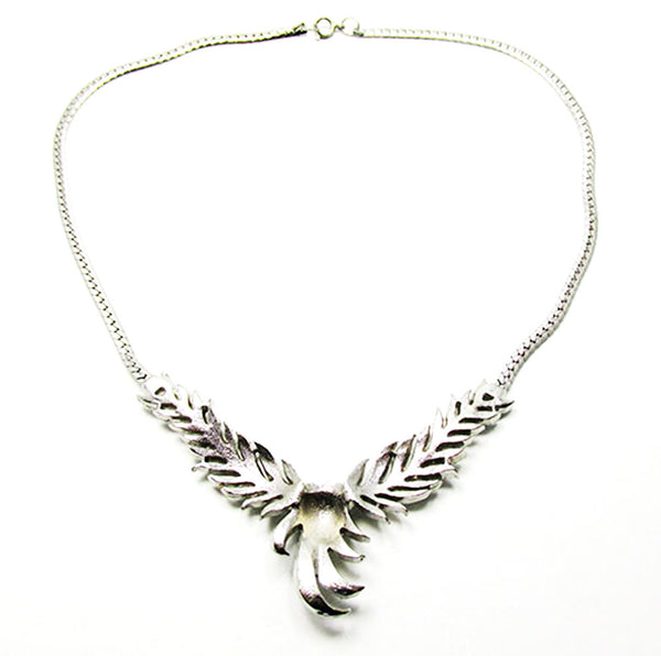 Vintage 1950s Jewelry Unique Mid-Century Diamante Feather Necklace - Back