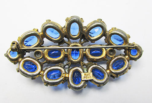 Antique 1900s Spectacular Art Nouveau Sapphire Rhinestone Floral Pin