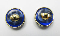 Vintage 1960s Distinctive Blue and Gold Leaf Button Earrings - Thumbnail