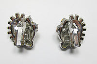 Vintage 1950s Stunning Clear and Topaz Rhinestone Floral Earrings - Thumbnail