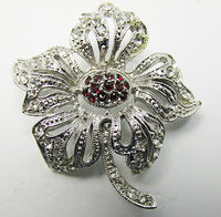 Hedy Vintage Mid Century 1950s Fabulous Floral Rhinestone Pin - Thumbnail