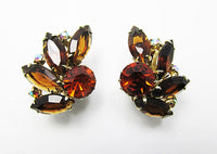 Weiss Vintage 1950s Dazzling Topaz Rhinestone Floral Earrings - Thumbnail