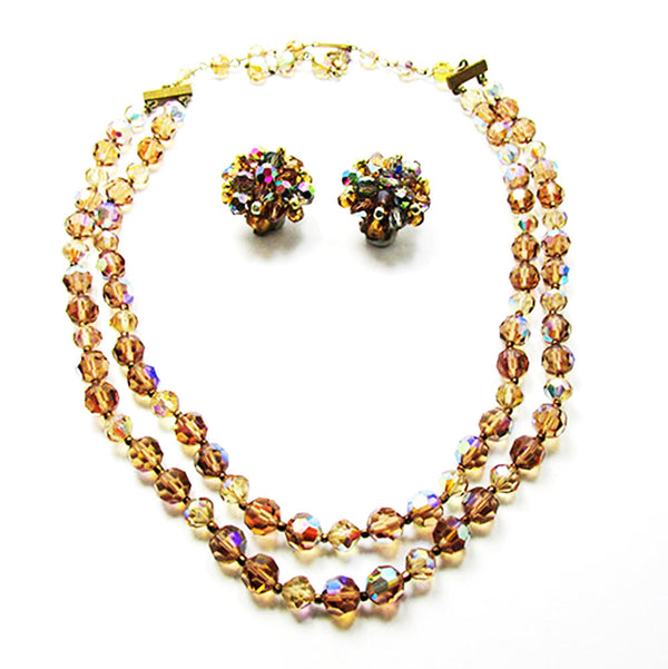 Vintage 1950s Jewelry Gorgeous Amber Crystal Necklace and Earrings - Front