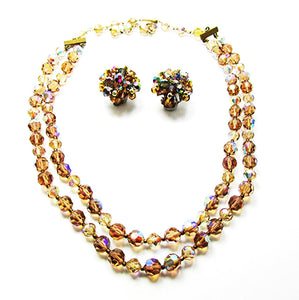 Vintage 1950s Jewelry Gorgeous Amber Crystal Necklace and Earrings - Front