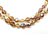 Vintage 1950s Jewelry Gorgeous Amber Crystal Necklace and Earrings - Close Up - Thumbnail