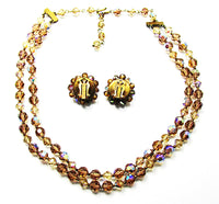 Vintage 1950s Jewelry Gorgeous Amber Crystal Necklace and Earrings - Back - Thumbnail