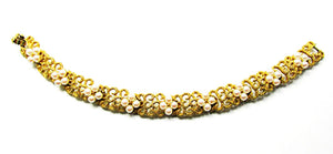 Crown Trifari Vintage Jewelry 1950s Mid-Century Pearl Floral Bracelet- Front