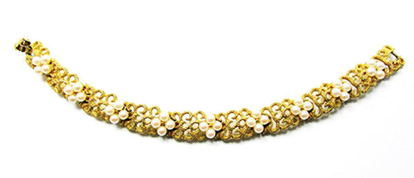 Crown Trifari Vintage Jewelry 1950s Mid-Century Pearl Floral Bracelet - Front