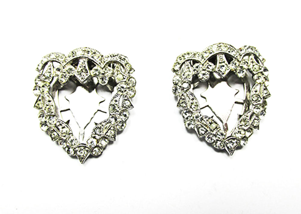 Vintage 1930s Jewelry Pair of Clear Diamante Floral Dress Clips - Front