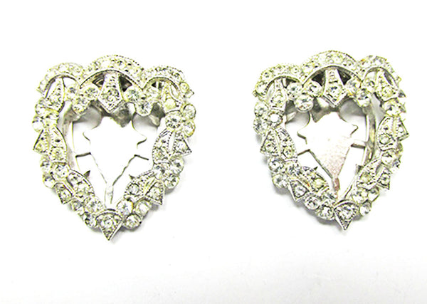 Vintage 1930s Jewelry Pair of Clear Diamante Floral Dress Clips - Front