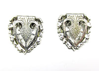 Vintage 1930s Jewelry Pair of Clear Diamante Floral Dress Clips - Back - Thumbnail