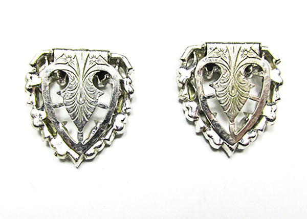 Vintage 1930s Jewelry Pair of Clear Diamante Floral Dress Clips - Back