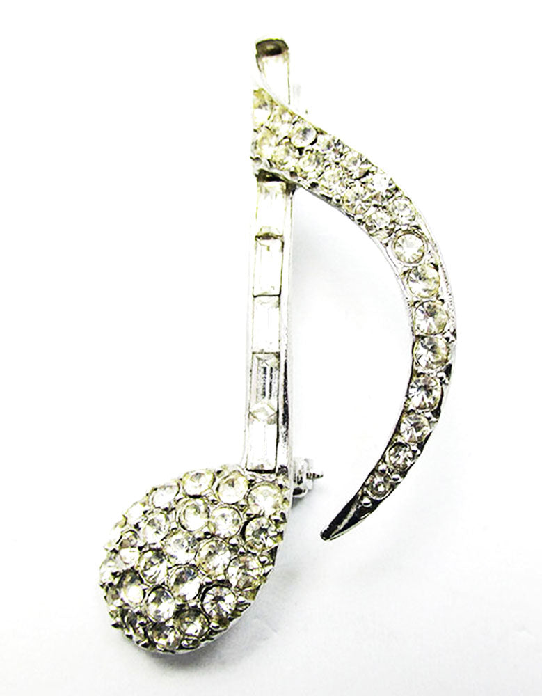 Vintage 1950s Jewelry Timeless Mid-Century Diamante  Musical Note Pin - Front