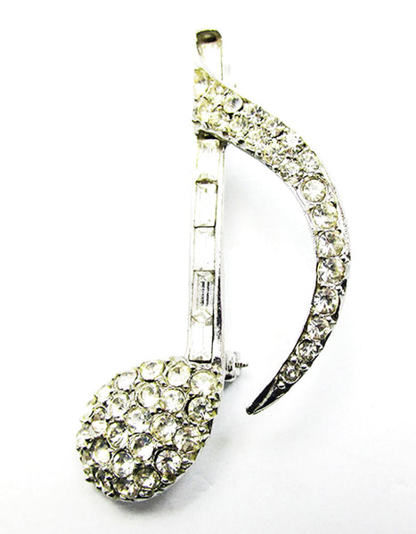 Vintage 1950s Jewelry Timeless Mid-Century Diamante  Musical Note Pin - Front