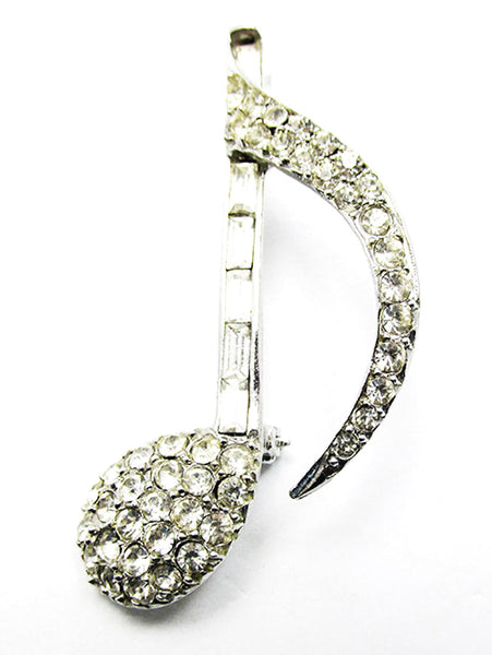 Vintage 1950s Jewelry Timeless Mid-Century Diamante  Musical Note Pin - Front
