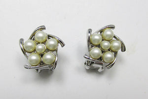 Bogoff Vintage Mid Century 1950s Pearl Button Earrings 