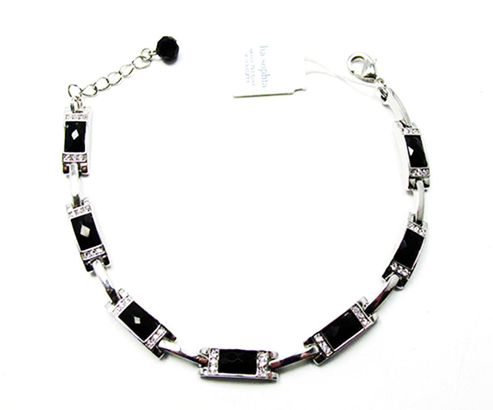 Lia Sophia Bold Contemporary Style Onyx and Diamante Link Bracelet - Front