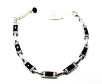 Lia Sophia Bold Contemporary Style Onyx and Diamante Link Bracelet - Front - Thumbnail